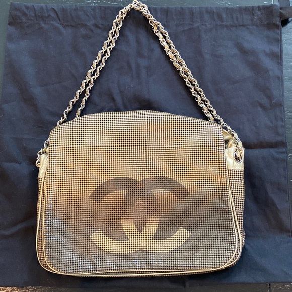 Chanel gold Hollywood leather perforated large flap bag